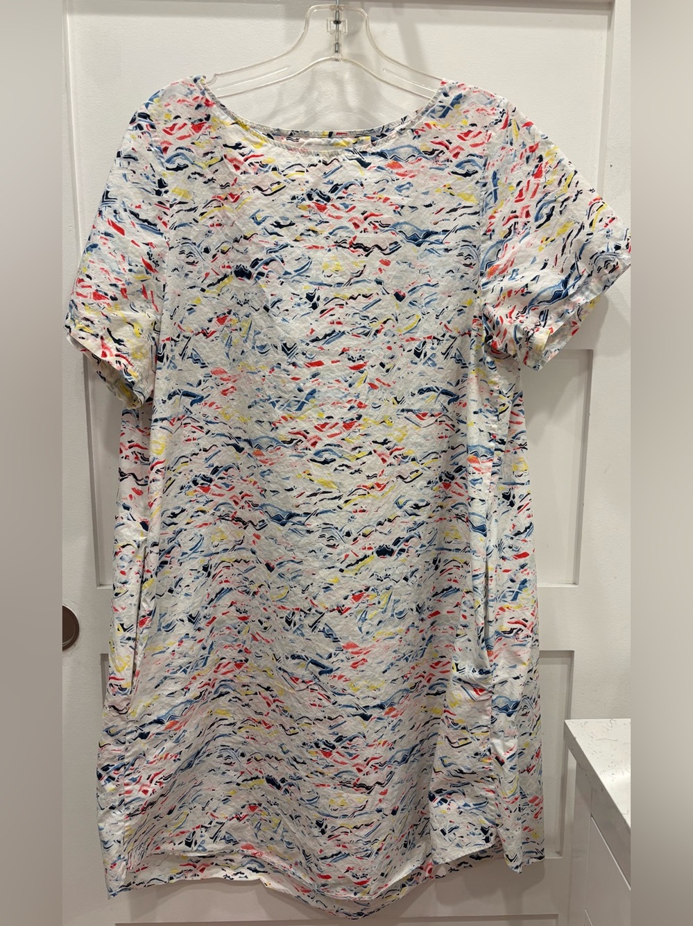 COS Multicolor Brushstroke Print Top in White, Navy, Yellow, Red